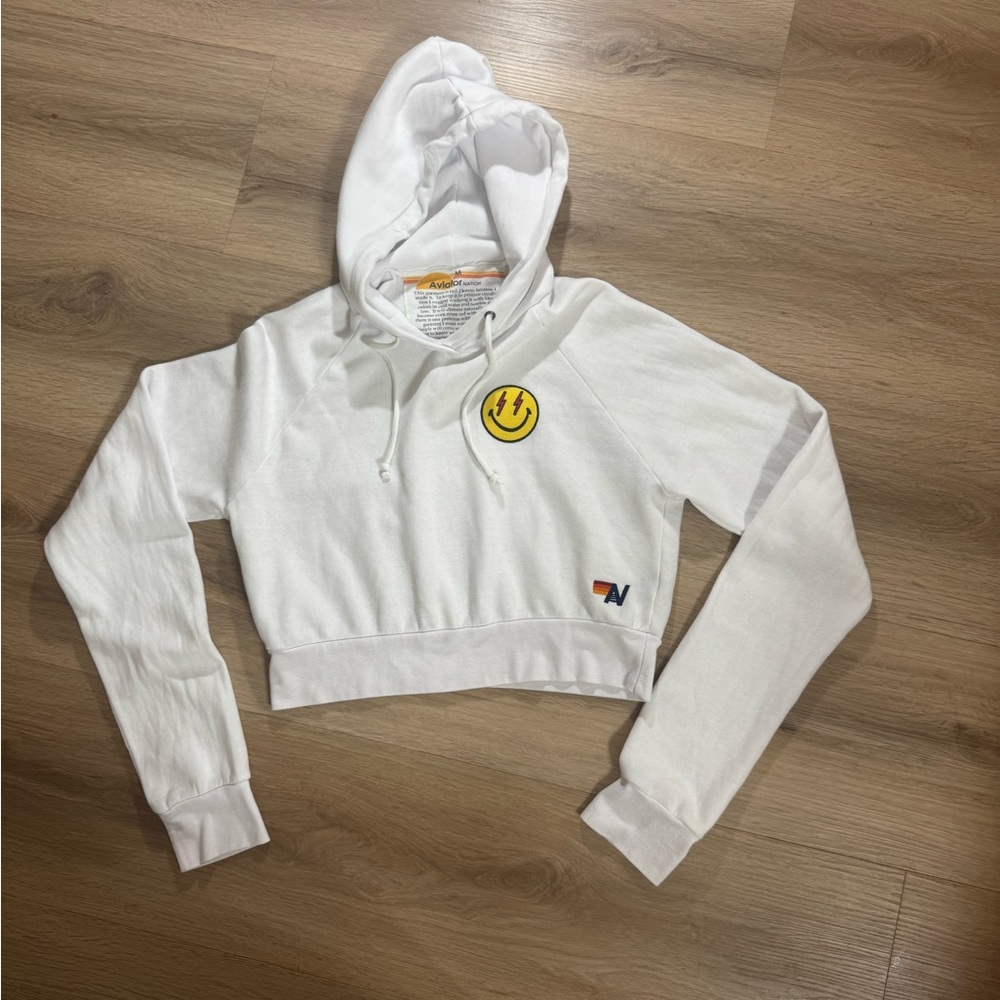 Aviator Nation White Hoodie with Lightning Patch NWOT. Never been worn or washed